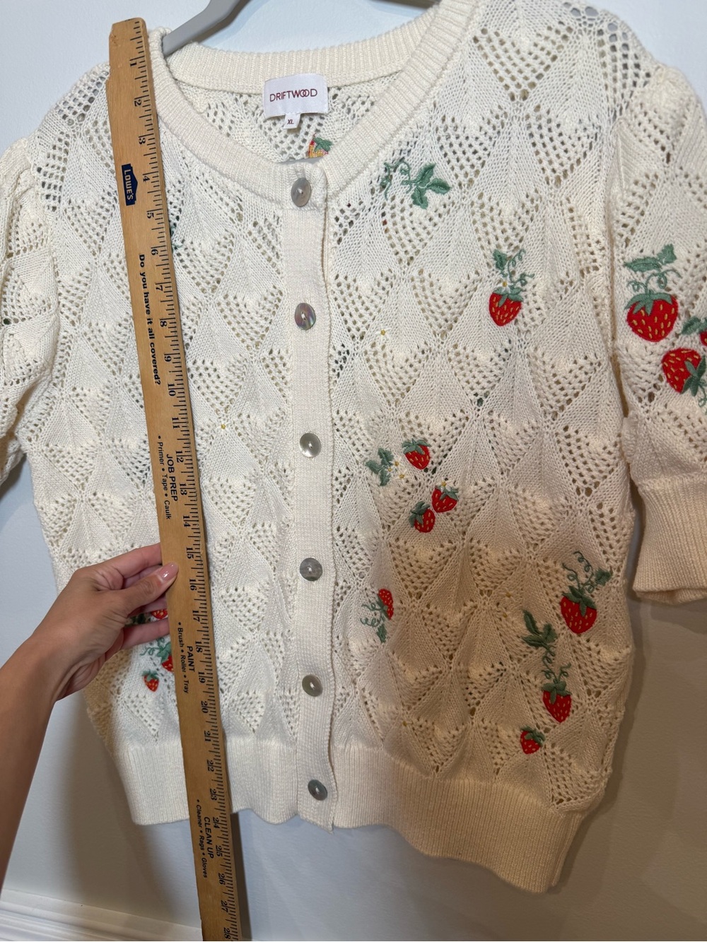 DRIFTWOOD Cream Open-Knit Button Cardigan Strawberry Fields Boho Western Prairie - Picture 7 of 12
